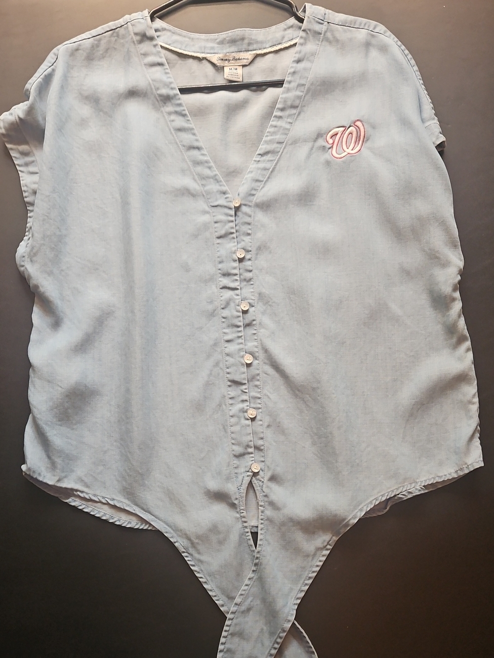 Tommy Bahama Washington Nationals Light Blue Button-Front Tie-Hem Top